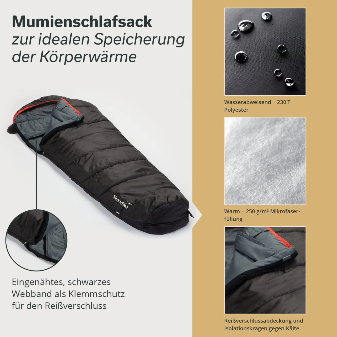 Skandika Mumienschlafsack Alaska, RV Rechts, Schwarz 3 Skandika Mumienschlafsack Alaska, RV Rechts, Schwarz – Bild 3
