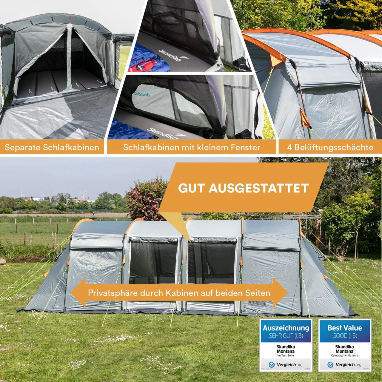 Skandika Tunnelzelt Montana 8 Personen, Grau 2 Skandika Tunnelzelt Montana 8 Personen, Grau – Bild 2