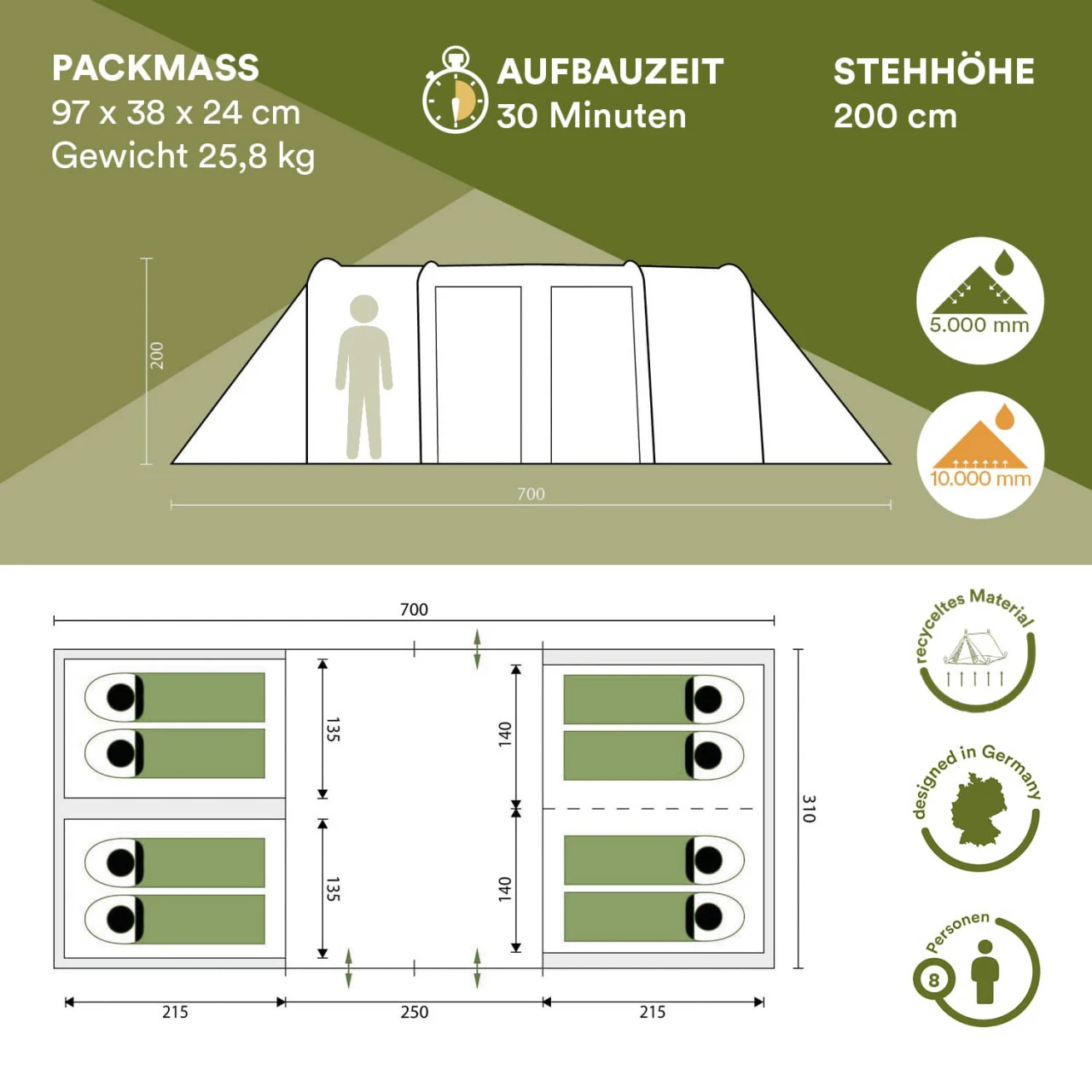 Skandika Tunnelzelt Montana 8 Personen, Grau 7 Skandika Tunnelzelt Montana 8 Personen, Grau – Bild 7